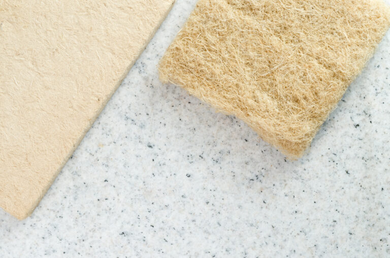 closeup shot of natural fibers thermal insulation panels building and construction materials