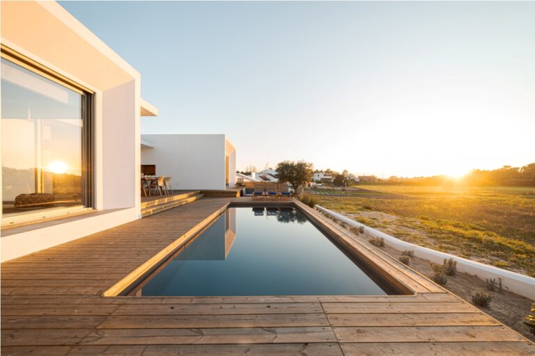 modern villa with pool and deck