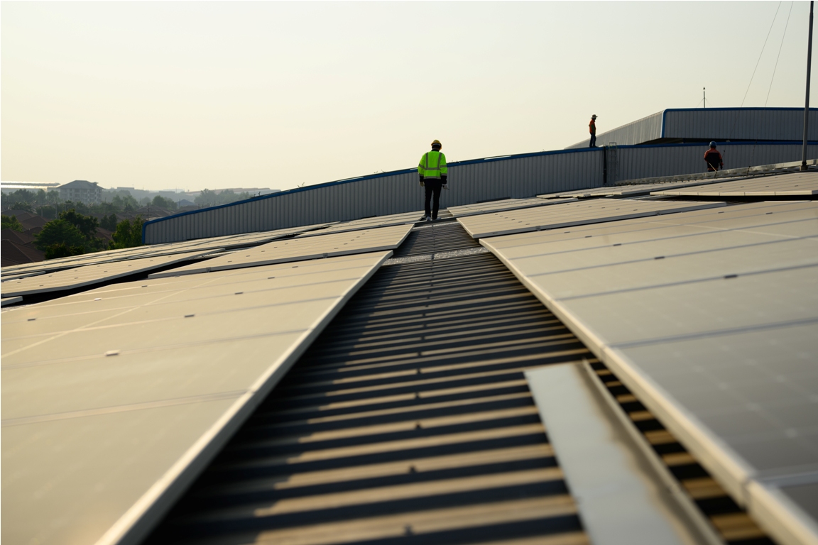 solar panels on rooftop, photovoltaic modules for renewable energy