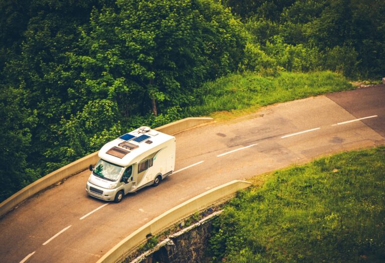 camper van on the road. motorhome vacation destination.