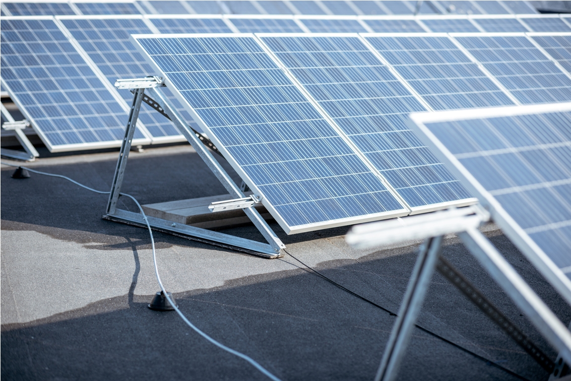 close up of solar panels on photovoltaic power plant