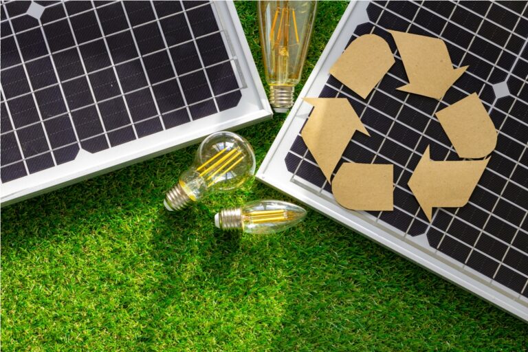 solar energy panel and light bulb, green energy